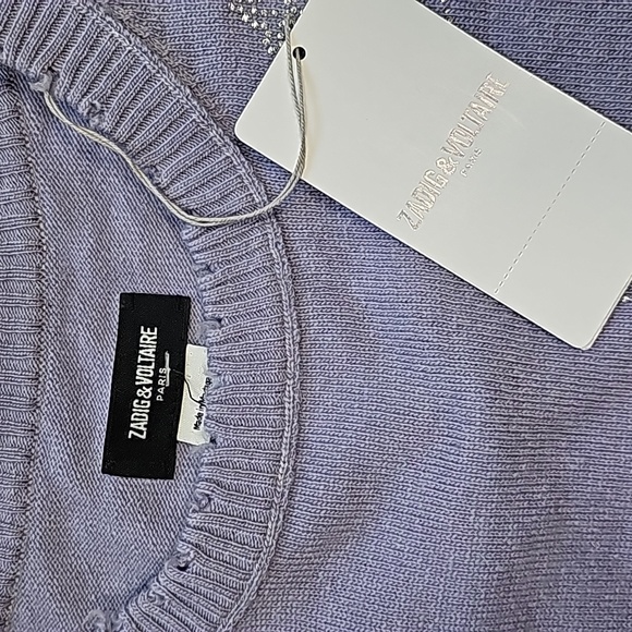 Zadig & Voltaire Gaby Strass Leaves Wool & Cashmere Sweater Lavender Ptp… - Picture 10 of 11